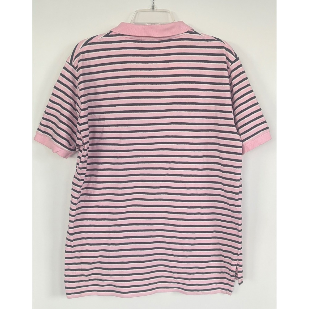 Polo Ralph Lauren Men L Pink Navy Blue Striped Short Sleeve Polo Shirt Cotton - Picture 2 of 9